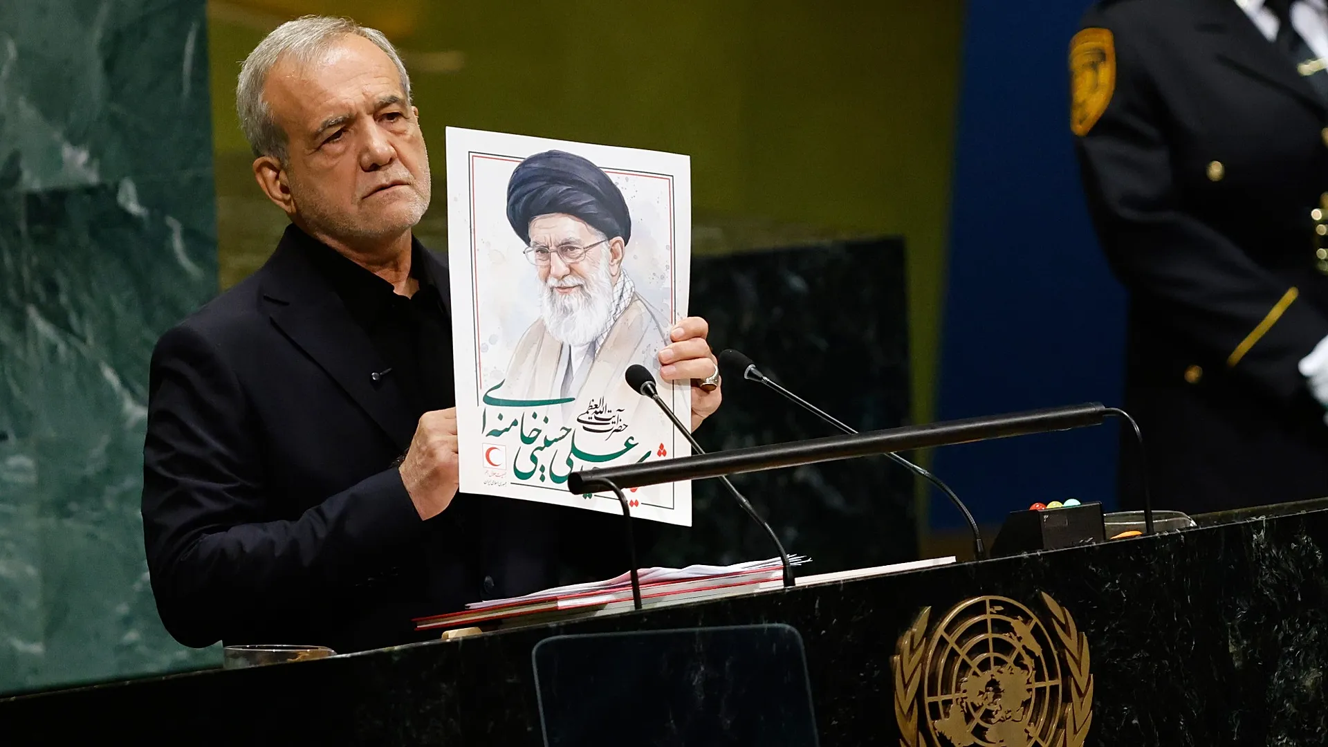 Iranian President Masoud Pezeshkian addresses the UN General Assembly